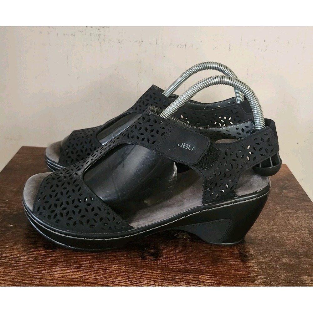 JBU by Jambu Womens Sz 8.5M Black Vegan T-Strap Sling Back Sandal Heels Open Toe